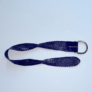 MOTIF56 Black Woven Boho Wide Leather Belt